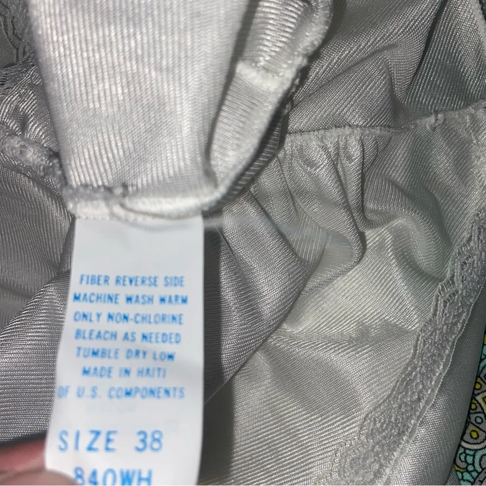 Vintage Nylon Slip Under Dress Womens Size 38 White Silky Satin Adjustable Strap - Picture 9 of 11